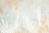 Tapet Personalizat Leaf cu frunze de palmieri albe intr-un fundal gri-piersica - PEACHY GREY PALM