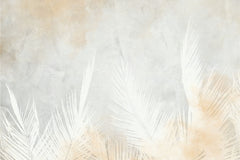 Tapet Personalizat Leaf cu frunze de palmieri albe intr-un fundal gri-piersica - PEACHY GREY PALM