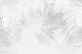 Tapet Personalizat Leaf cu frunze albe de palmier intr-un fundal gri ciment - WHITE PALM LEAVES