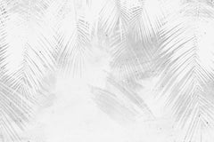 Tapet Personalizat Leaf cu frunze albe de palmier intr-un fundal gri ciment - WHITE PALM LEAVES