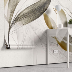 Tapet Personalizat Leaf cu frunze texturate in nuante de bej si crem - BEIGE FEATHER LEAVES I