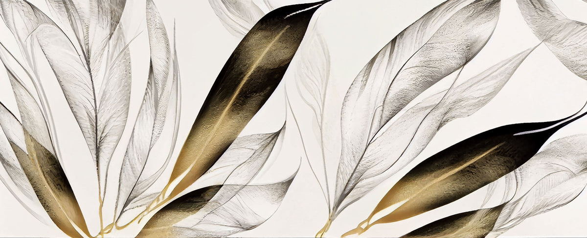 Tapet Personalizat Leaf cu frunze texturate in nuante de bej si crem - BEIGE FEATHER LEAVES II