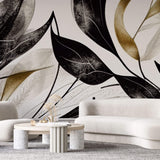 Tapet Personalizat Leaf cu frunze texturate in nuante de negru - BLACK TEXTURED LEAVES
