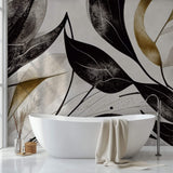 Tapet Personalizat Leaf cu frunze texturate in nuante de negru - BLACK TEXTURED LEAVES