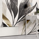 Tapet Personalizat Leaf cu frunze texturate in nuante de negru - BLACK TEXTURED LEAVES