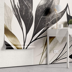 Tapet Personalizat Leaf cu frunze texturate in nuante de negru - BLACK TEXTURED LEAVES