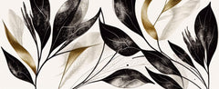 Tapet Personalizat Leaf cu frunze texturate in nuante de negru - BLACK TEXTURED LEAVES