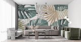 Tapet Personalizat Leaf cu frunze tropicale de monstera in nuante de verde - PAINT TEXTURED MONSTERA