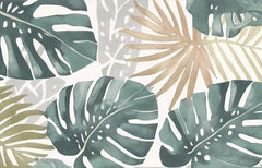 Tapet Personalizat Leaf cu frunze tropicale de monstera in nuante de verde - PAINT TEXTURED MONSTERA