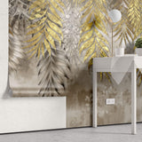 Tapet Personalizat Leaf cu frunze de palmier aurii pe un fundal texturat bej - GOLDEN FOIL LEAVES
