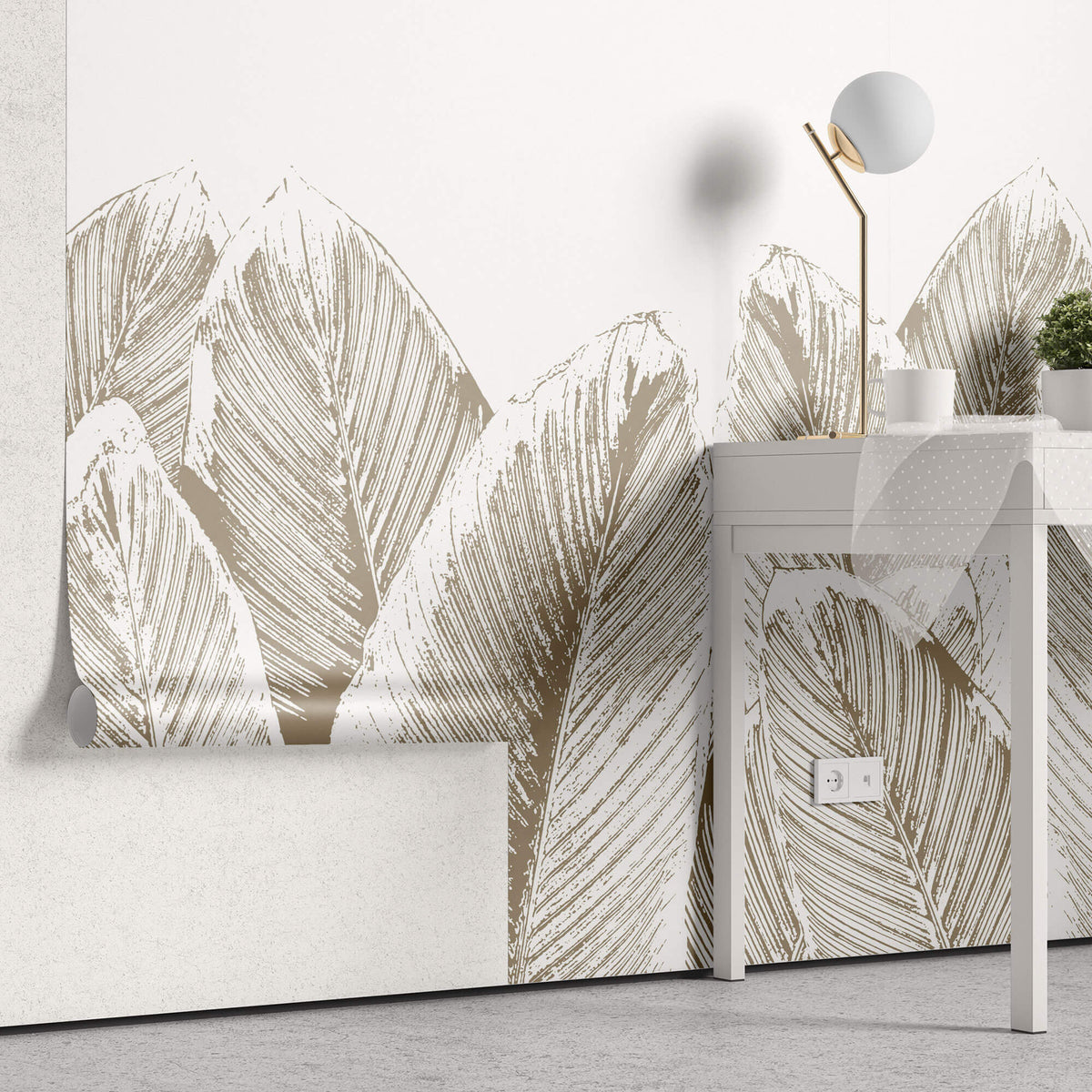 Tapet Personalizat Leaf cu frunze de bananier in nuante bej sepia - BEIGE CALADIUM
