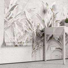 Tapet Personalizat Leaf cu bananieri in nuante de gri - BEIGE LEAF COLLAGE