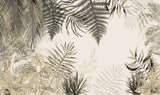 Tapet Personalizat Leaf cu plante tropicale in nuante de bej - OUTLINED LEAVES