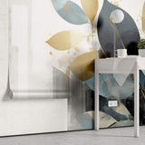 Tapet Personalizat Leaf cu frunze in nuante de albastru si auriu - SIMPLY BLUE