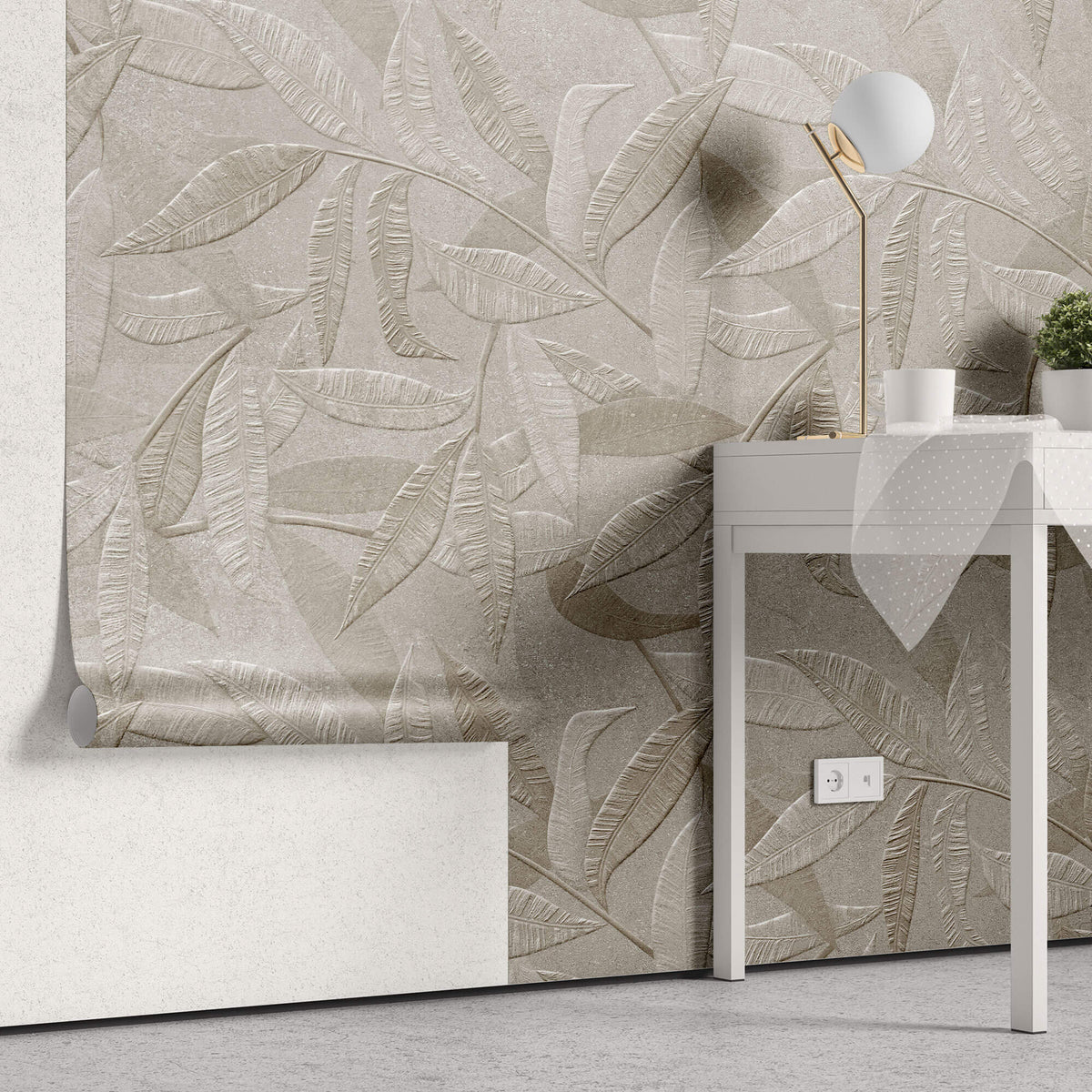 Tapet Personalizat Leaf cu frunze de bambus bej intr-o textura embosata - EMBOSSED BAMBOO