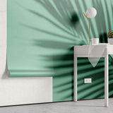Tapet Personalizat Leaf cu umbra de frunza de palmier pe un fundal verde marin - MINTY PALM