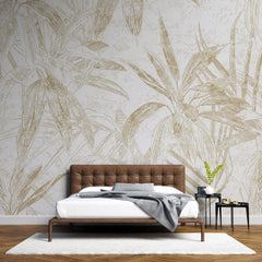 Tapet Personalizat Leaf cu frunze abstracte de bambus in nuante de bej - DOT ABSTRACT LEAVES