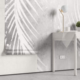 Tapet Personalizat Leaf cu frunde de palmier albe pe un fundal gri watercolor - GREY WHITE PALM