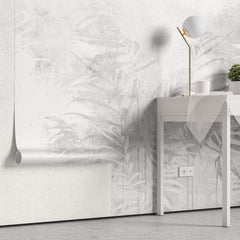 Tapet Personalizat Leaf cu plante tropicale in nuante de gri - CALM ABSTRACT BAMBOO