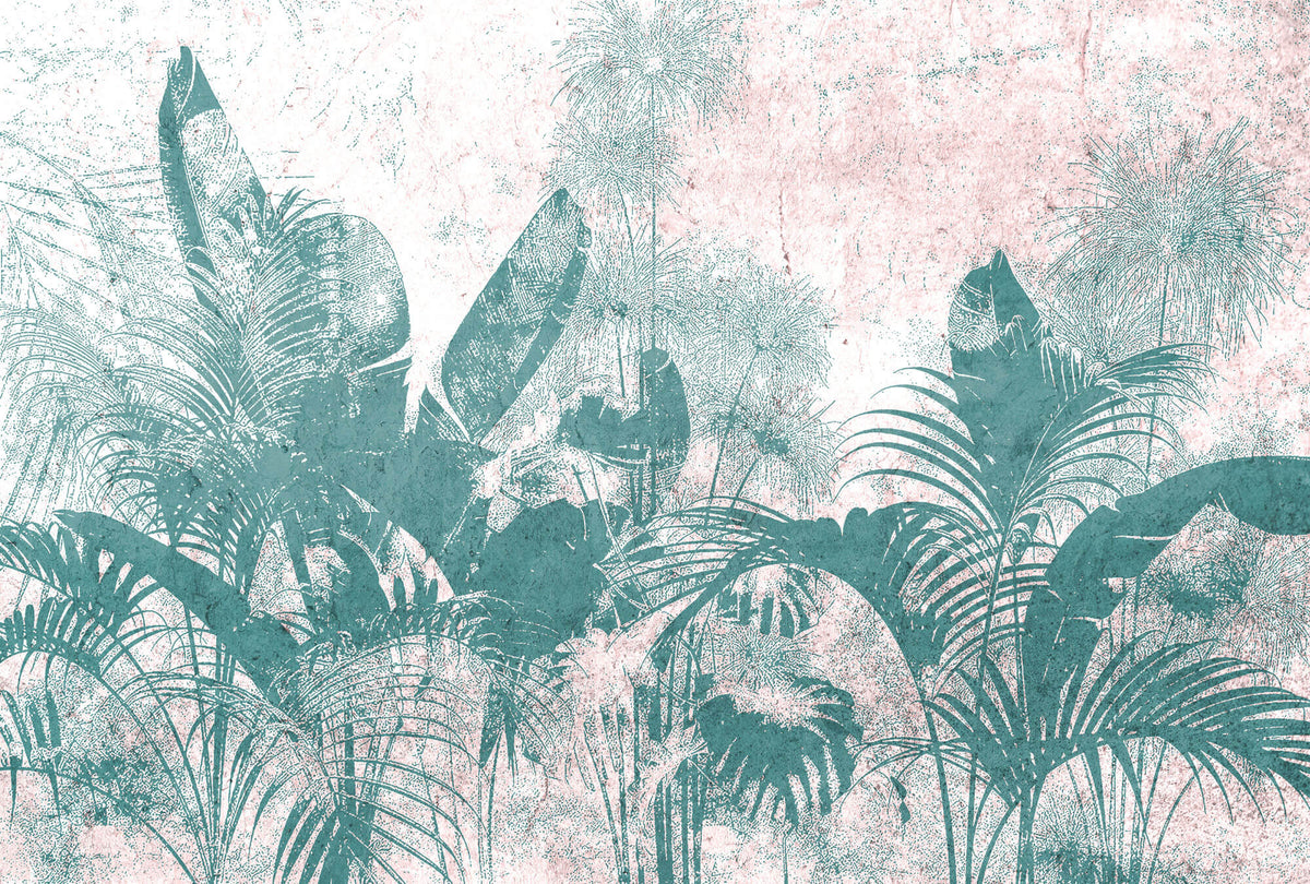 Tapet Personalizat Leaf cu plante verzi tropicale pe un fundal texturat - GRAFFITI PALM