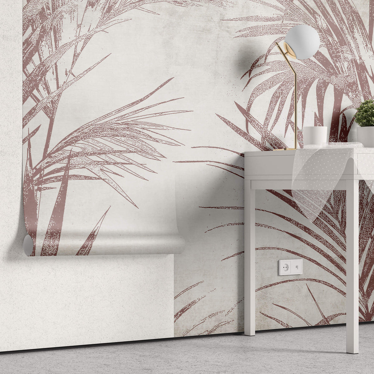Tapet Personalizat Leaf cu frunde abstracte de palmier in nuante rosiatice - BOHO PINK PALM