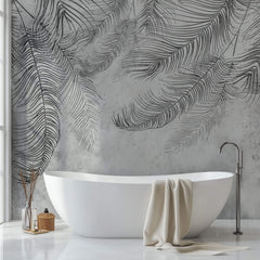 Tapet Personalizat Leaf cu frunze de palmier abstracte in nuante de gri - THIN PALM LEAVES