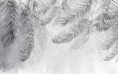 Tapet Personalizat Leaf cu frunze de palmier abstracte in nuante de gri - THIN PALM LEAVES