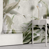 Tapet Personalizat Leaf cu plante verzi pe un fundal gri texturat - GREEN DRACAENA