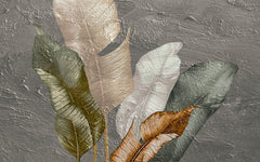 Tapet Personalizat Leaf cu pene colorate pe un fundal texturat stucco - STUCCO FEATHERS UP