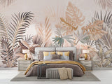 Tapet Personalizat Leaf cu frunze roz pastel intr-un fundal texturat - PAPER LIKE TROPICAL