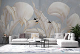Tapet Personalizat Leaf cu frunze albe cu insertii aurii pe un fundal gri-albastrui - REFINED LEAVES