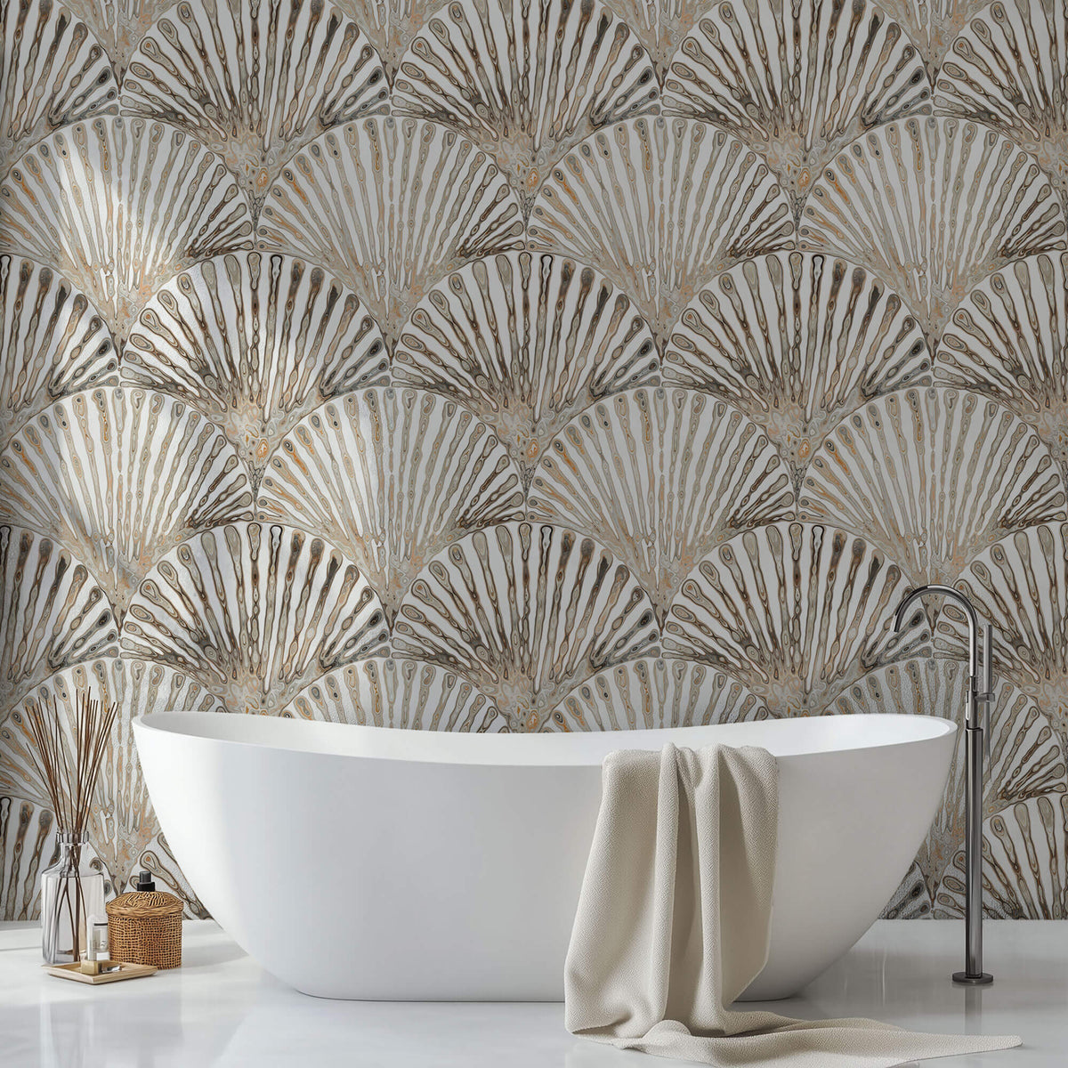 Tapet Personalizat Leaf cu frunze evantai cu textura abstracta - LIQUID SHELL LEAF