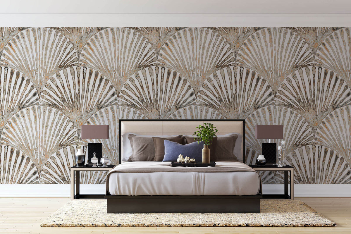 Tapet Personalizat Leaf cu frunze evantai cu textura abstracta - LIQUID SHELL LEAF
