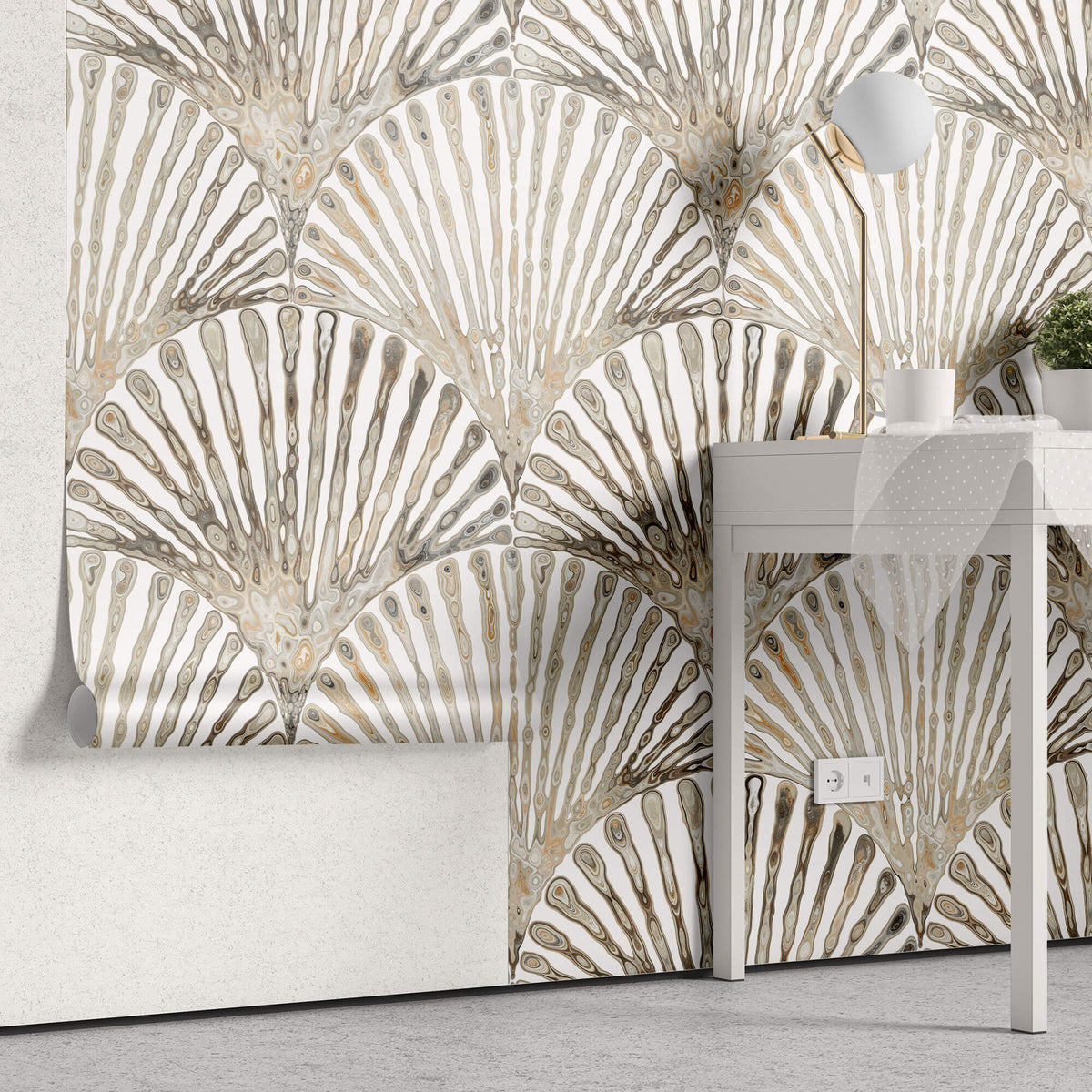Tapet Personalizat Leaf cu frunze evantai cu textura abstracta - LIQUID SHELL LEAF