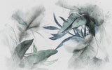 Tapet Personalizat Leaf cu frunze verzi si ablastrui tropicale pe un fundal alb texturat - TAINTED INK LEAVES
