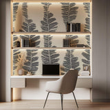 Tapet Personalizat Leaf cu model abstract de frunze gri - FERN STRINGS