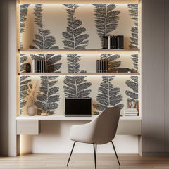 Tapet Personalizat Leaf cu model abstract de frunze gri - FERN STRINGS