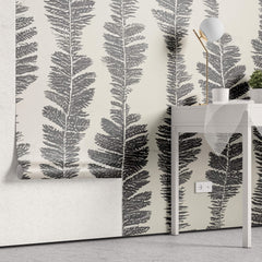 Tapet Personalizat Leaf cu model abstract de frunze gri - FERN STRINGS