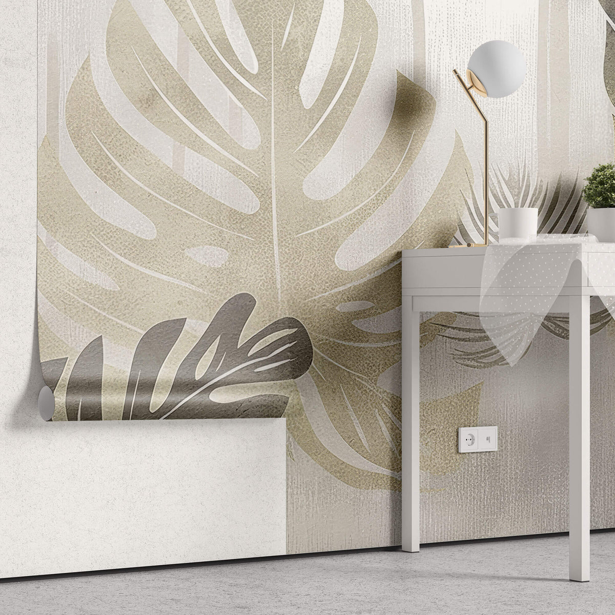 Tapet Personalizat Leaf cu frunze de monstera in nuante aurii - MIXED TEXTURE MONSTERA