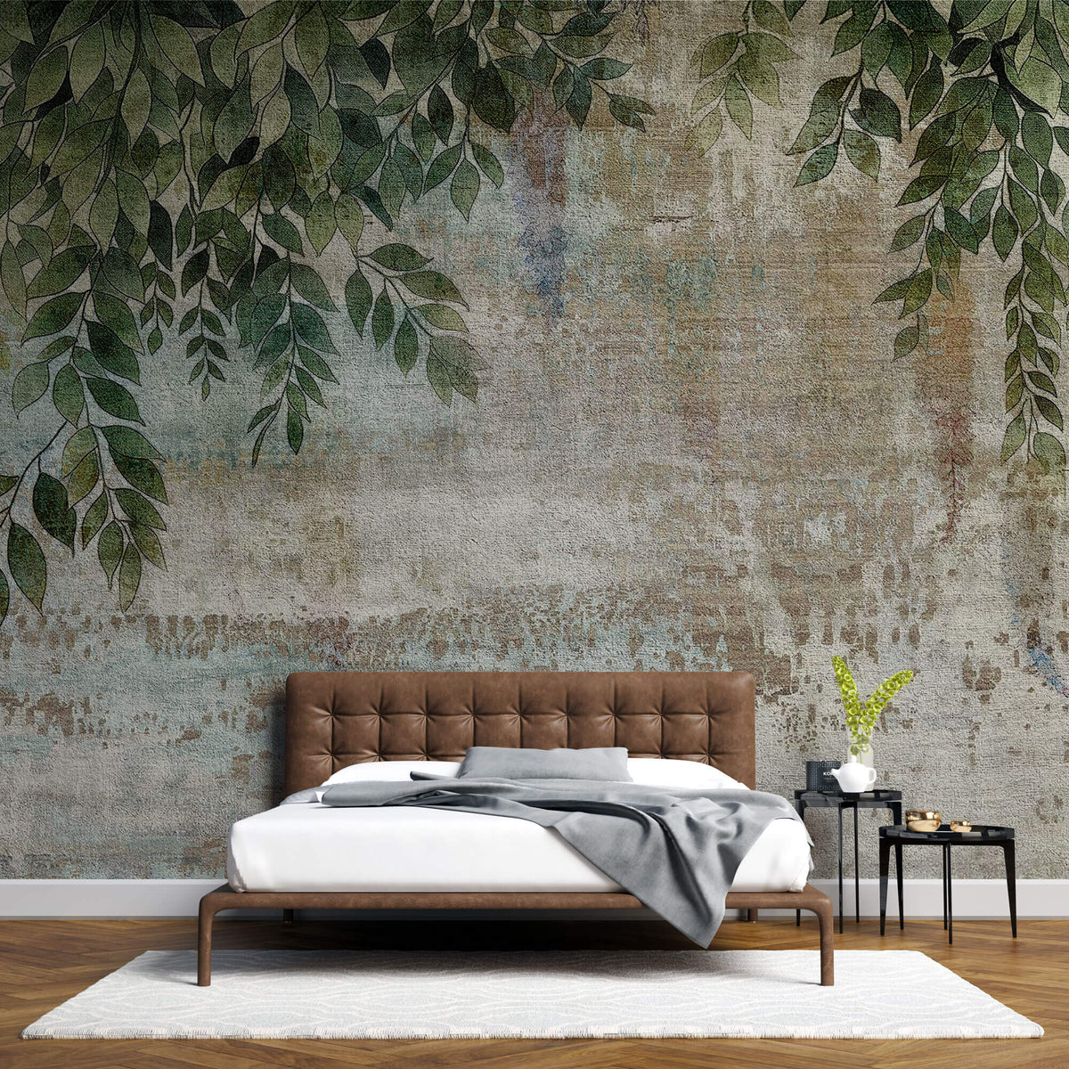 Tapet Personalizat Leaf cu frunze verzi pe un fundal texturat - BACK GARDEN