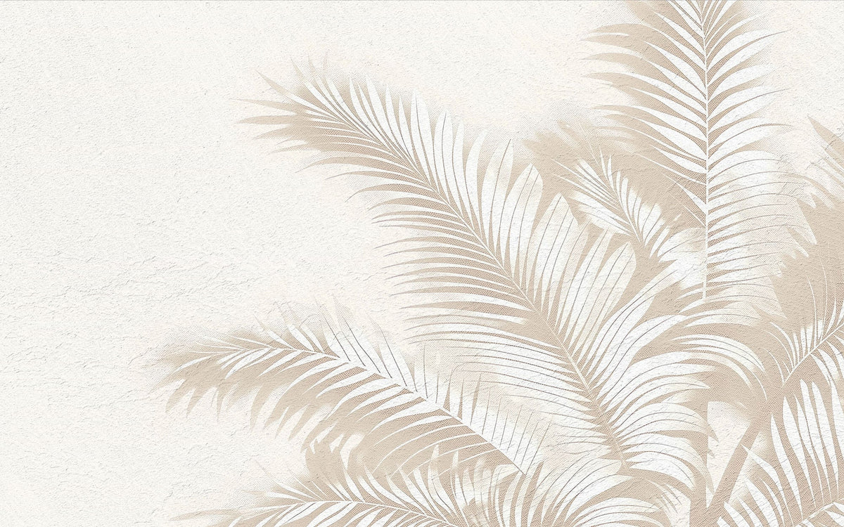 Tapet Personalizat Leaf cu frunze de palmier albe intr-un fundal bej - SPRAY PALMS