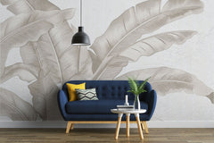 Tapet Personalizat Leaf cu frunze bej de bananier pe un fundal de plaster - DOTS BANANA LEAVES