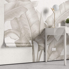 Tapet Personalizat Leaf cu frunze bej de bananier pe un fundal de plaster - DOTS BANANA LEAVES