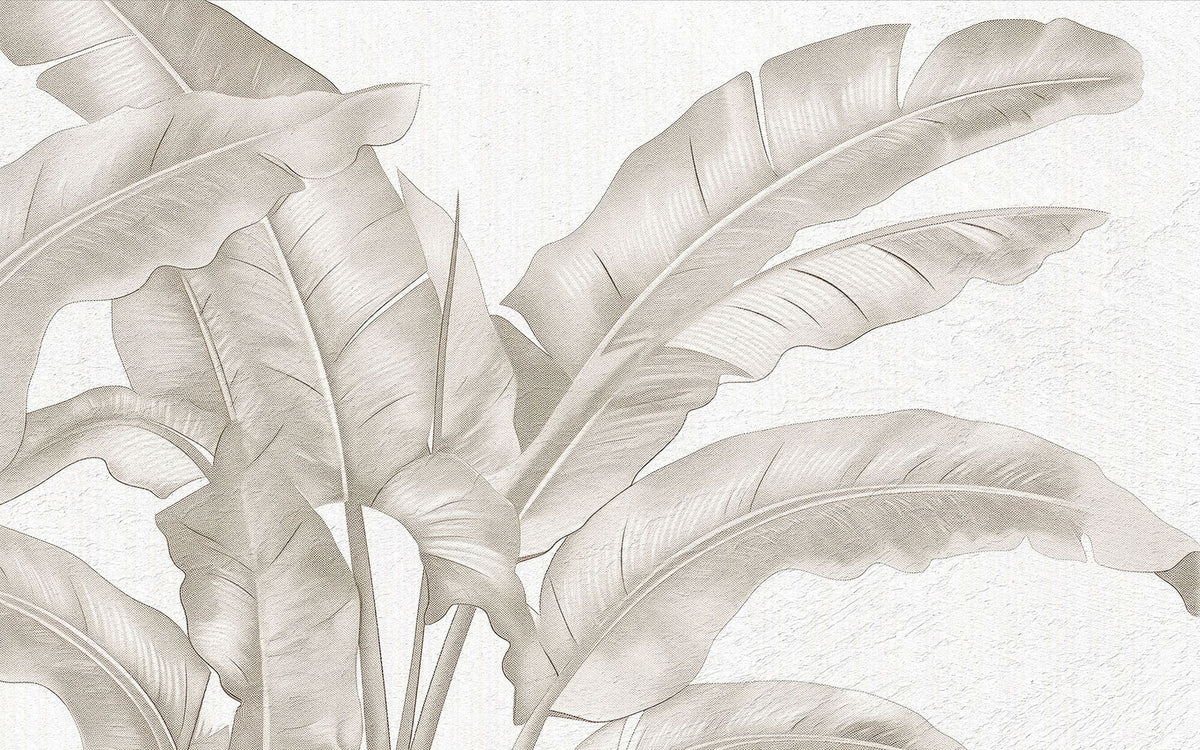 Tapet Personalizat Leaf cu frunze bej de bananier pe un fundal de plaster - DOTS BANANA LEAVES