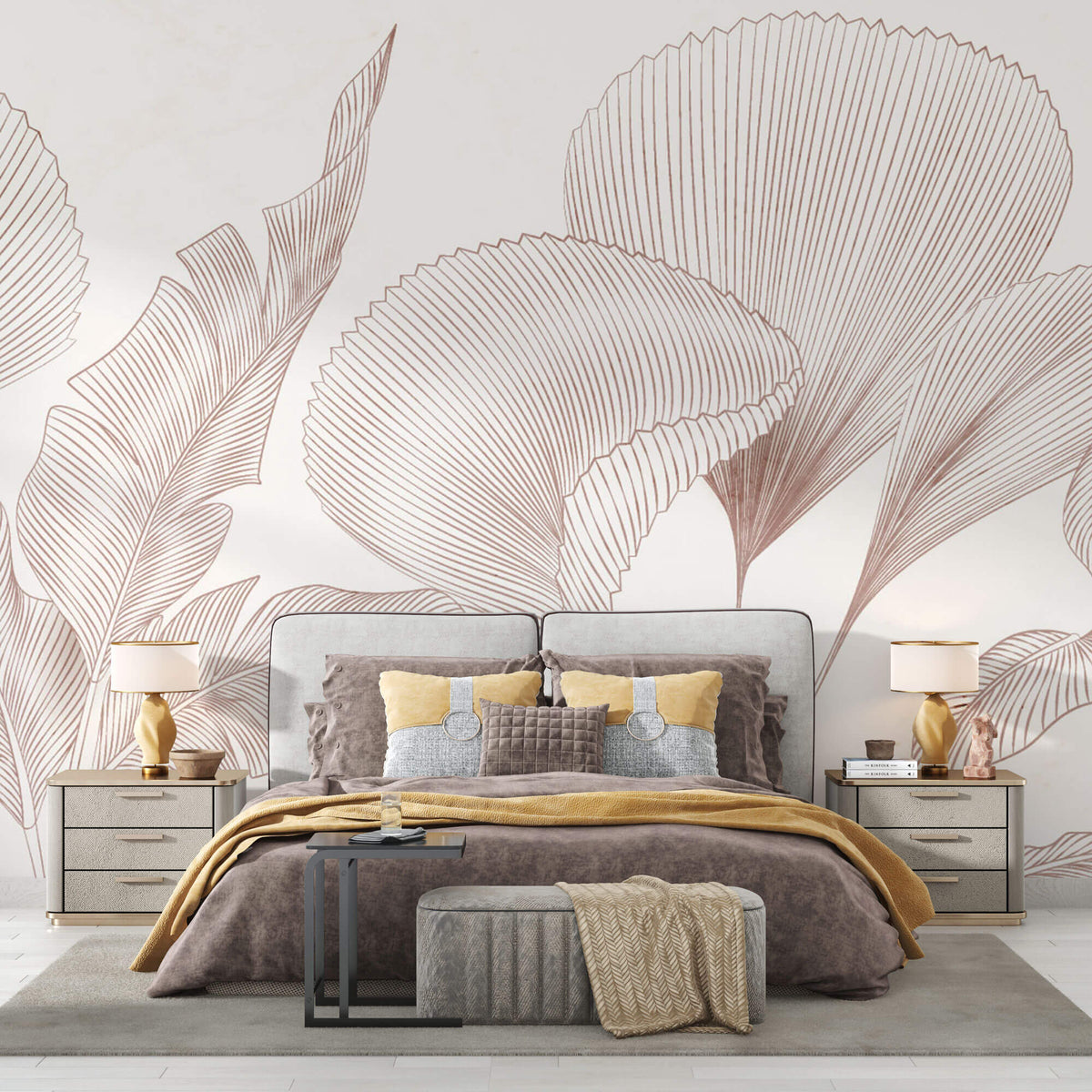 Tapet Personalizat Leaf cu frunze abstracte texturate - MINIMALIST LINE LEAVES