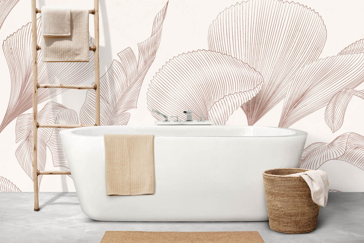 Tapet Personalizat Leaf cu frunze abstracte texturate - MINIMALIST LINE LEAVES