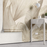 Tapet Personalizat Leaf cu frunze abstracte texturate in nuante de bej - VINTAGE LINE LEAVES