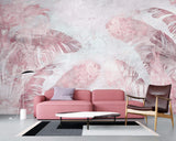 Tapet Personalizat Leaf cu frunze tropicale in nuante de roz si mov pe un fundal texturat - PURPLE LEAF WALL