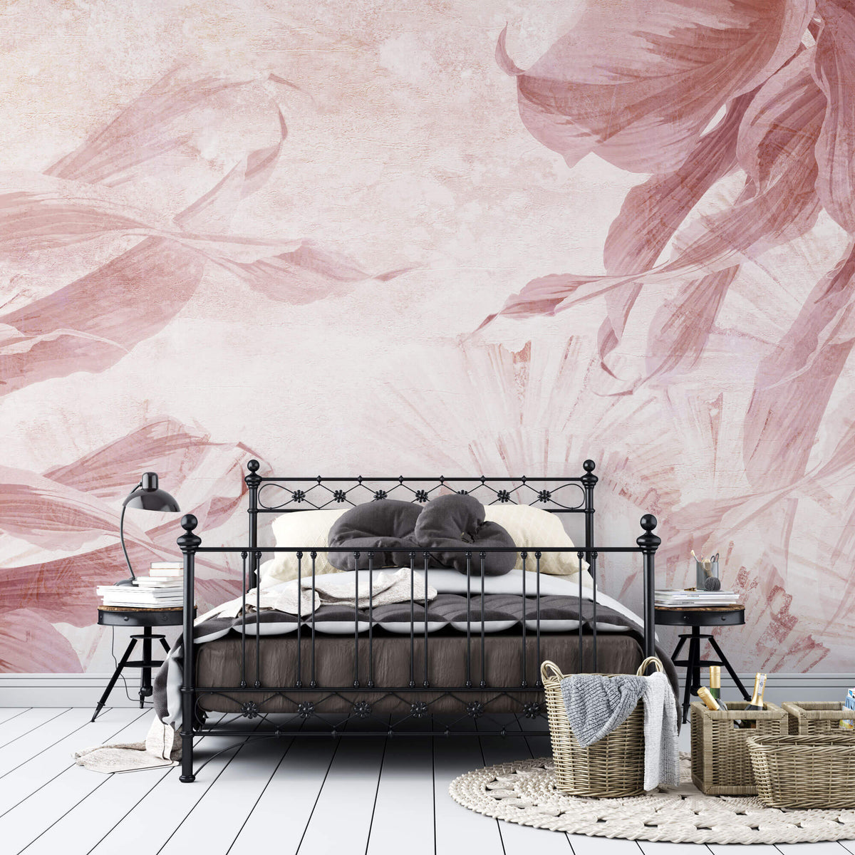 Tapet Personalizat Leaf cu frunze in nuante de roz - PLASTER PINK LEAF