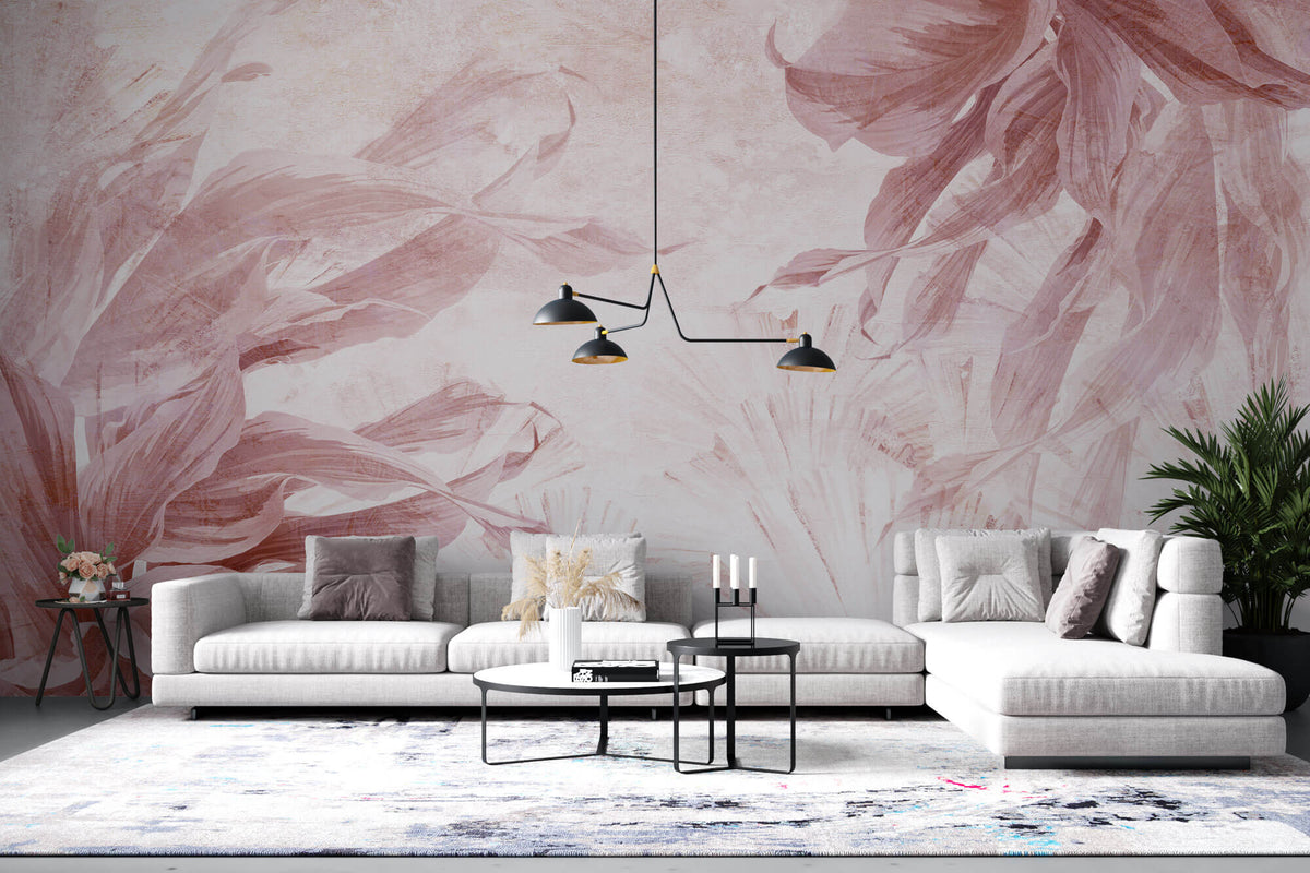 Tapet Personalizat Leaf cu frunze in nuante de roz - PLASTER PINK LEAF